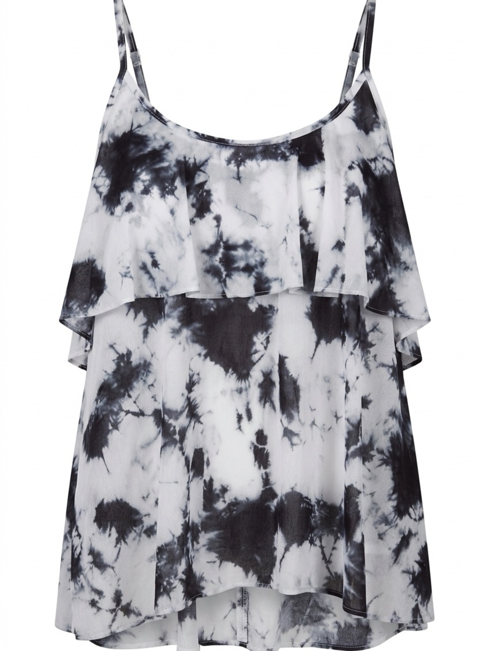 Tie-Dye Ruffle Cami Top - Black & White